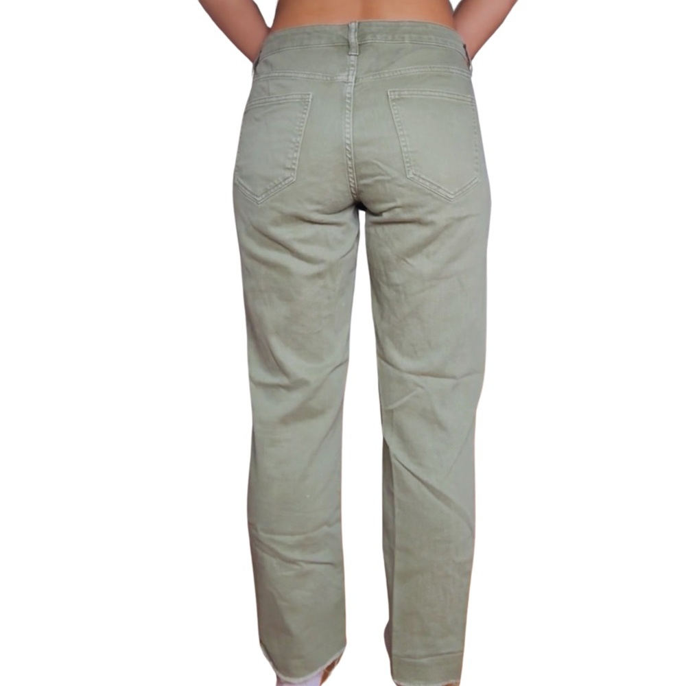 Mid Rise Boyfriend Crop Jeans — Olive Green